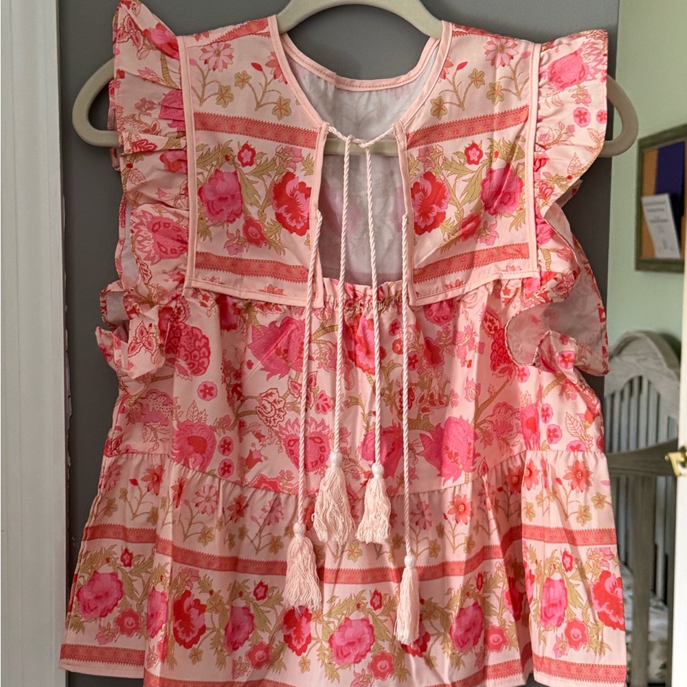Floral Pink and White Ruffle Top